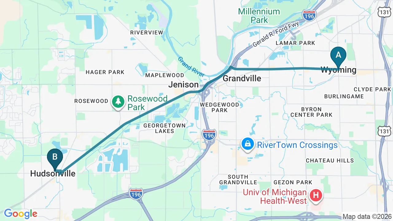 Driving directions map from Wyoming, MI to Douglas DeSalvo Chiropractic, Inc. in NOVATO