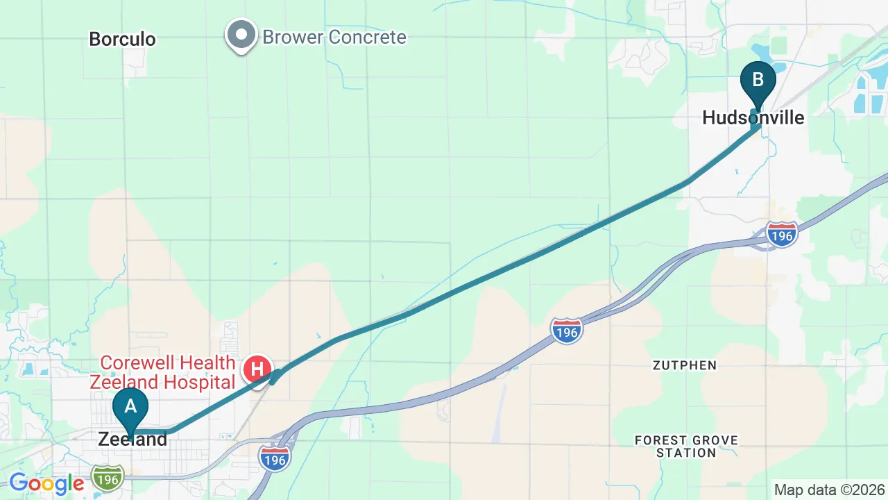 Driving directions map from Zeeland, MI to Douglas DeSalvo Chiropractic, Inc. in NOVATO